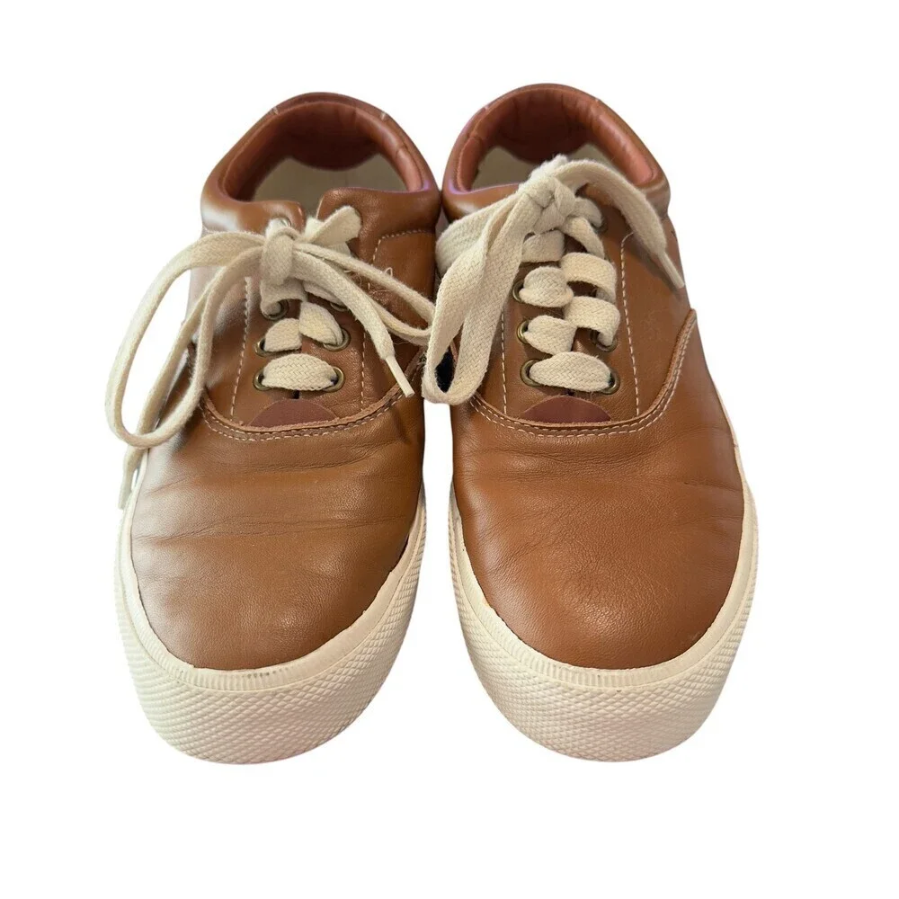 Polo Ralph Lauren Mens SoftBrown Leather Sneakers Size 9.5 - Picture 3 of 7